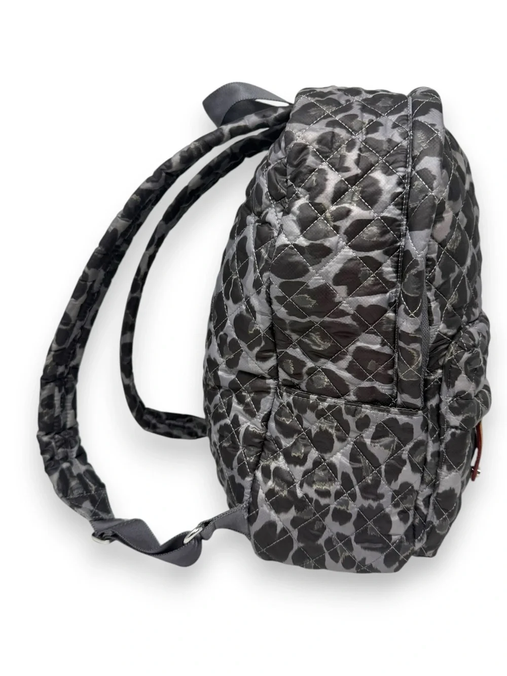 MZ Wallace City Backpack Gray Leopard Animal Print Zippered Quilt Mini Women’s